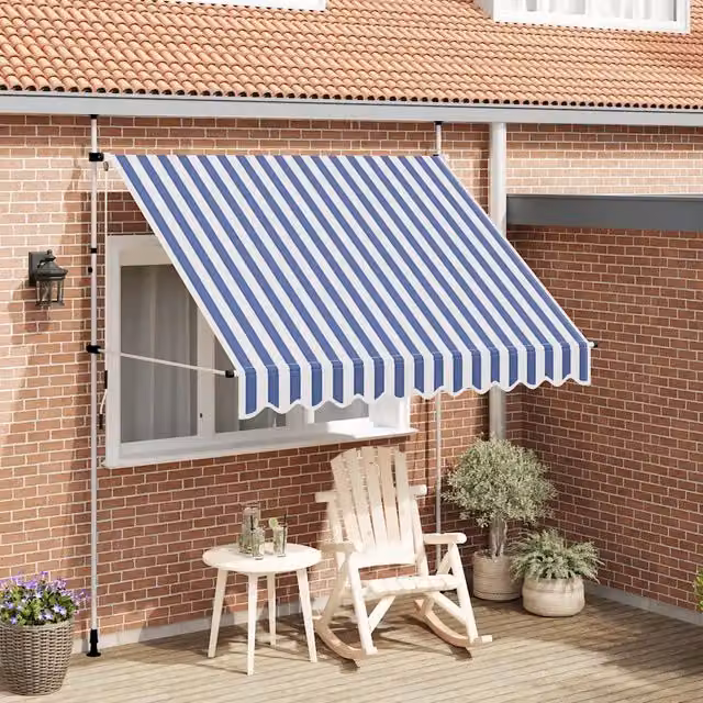 Tenda da Sole Retrattile Manuale-Tenda parasole per Patio 250 cm a Strisce Blu e Bianche