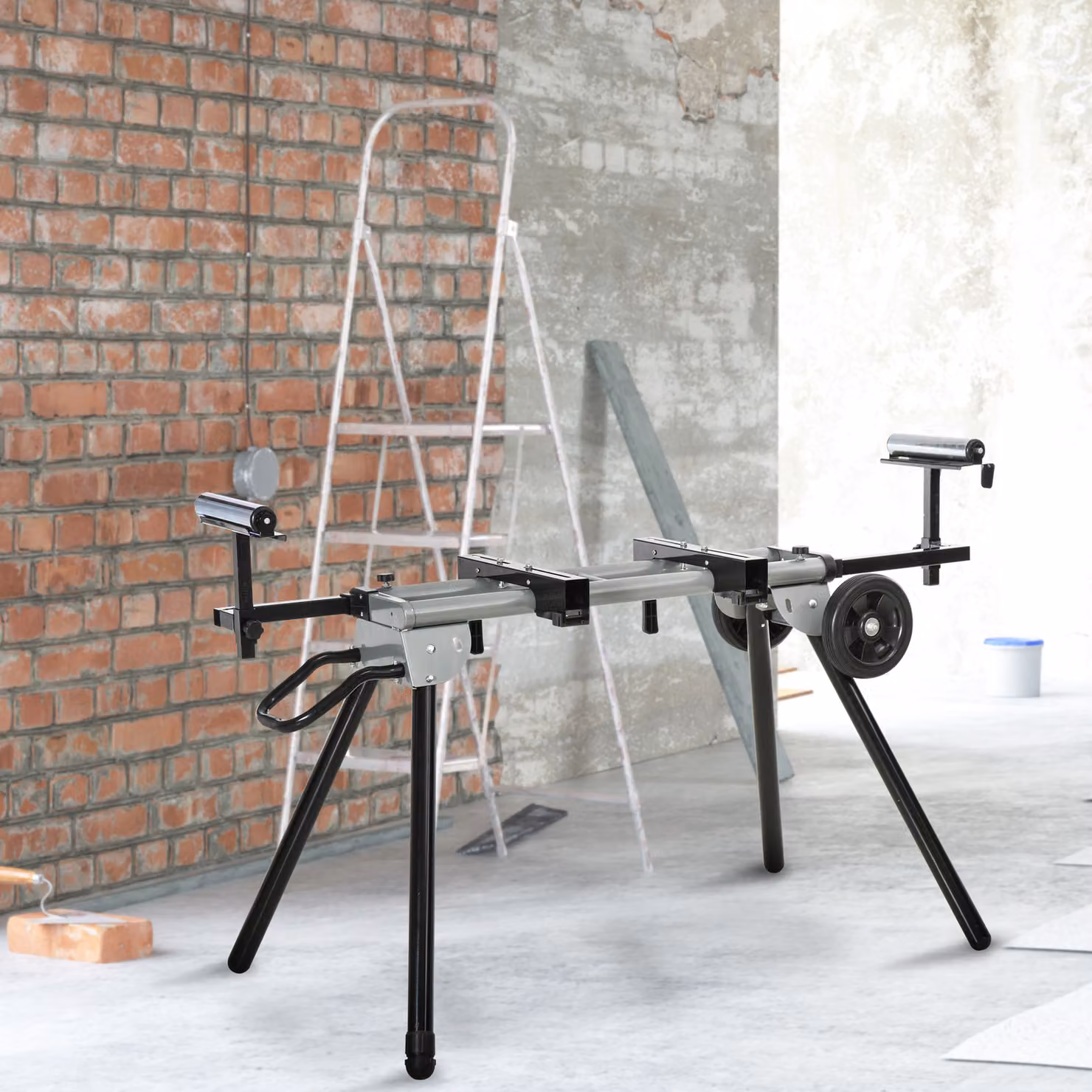 Cavalletto di supporto universale estensibile e pieghevole DURHAND per sega troncatrice, capacità 150 kg, nero e argento – 2