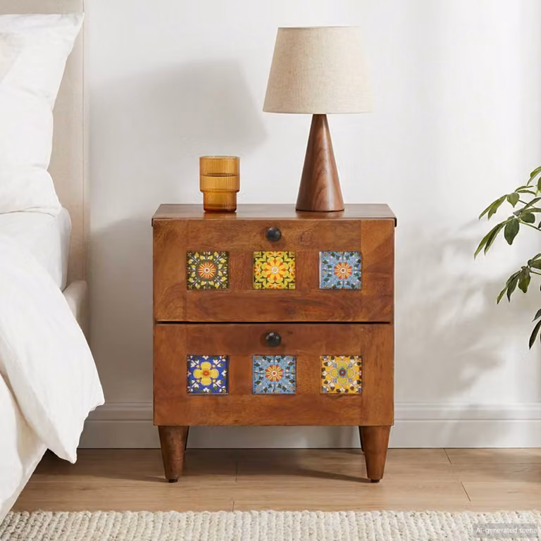 vidaXL Armadio da Notte in Legno di Mango Marrone Rustico L: 40 cm, P: 33 cm, H: 46 cm