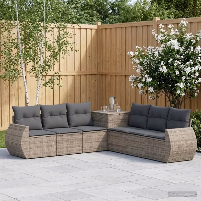 Set di divani da giardino vidaXL in polyrattan con cuscini, forma a L, Grigio e Antracite