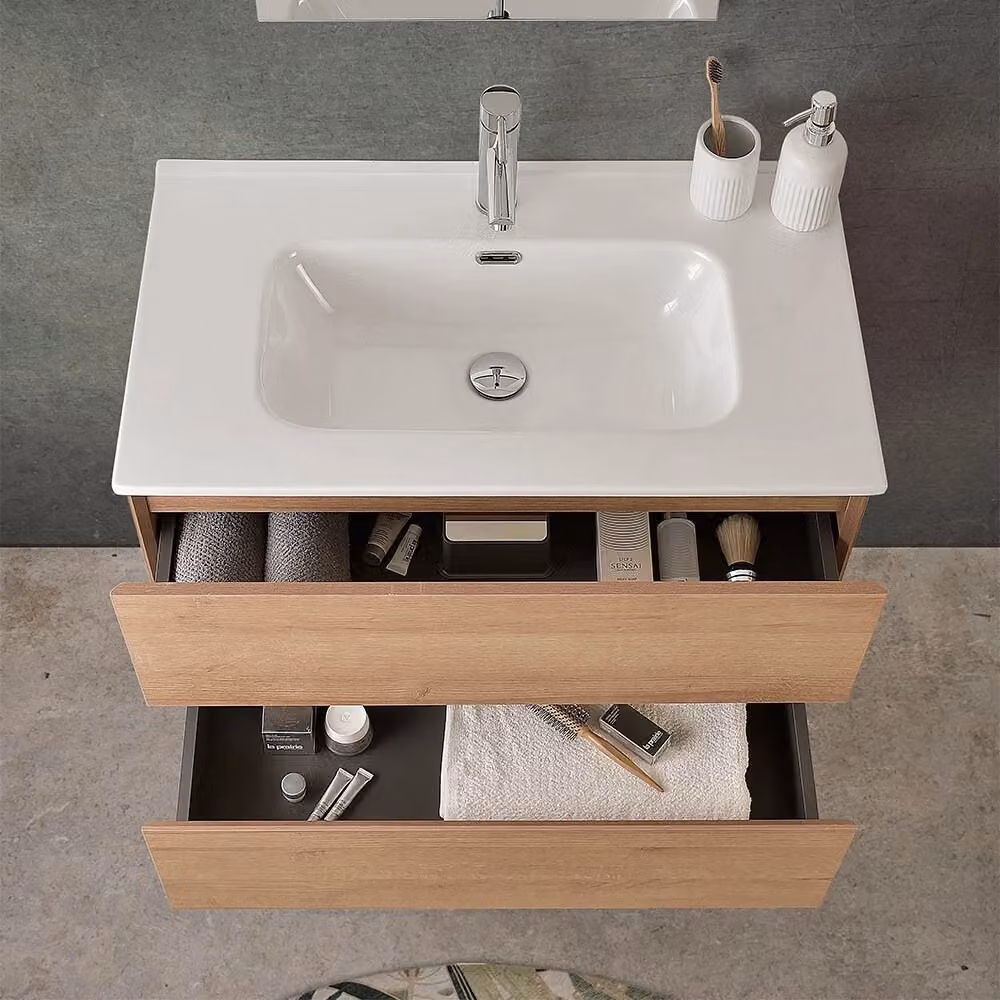 Mobile bagno sospeso Dafne noce e gold con lavabo in ceramica L: 79,5 cm, P: 44,7 cm, H: 53 cm – 2