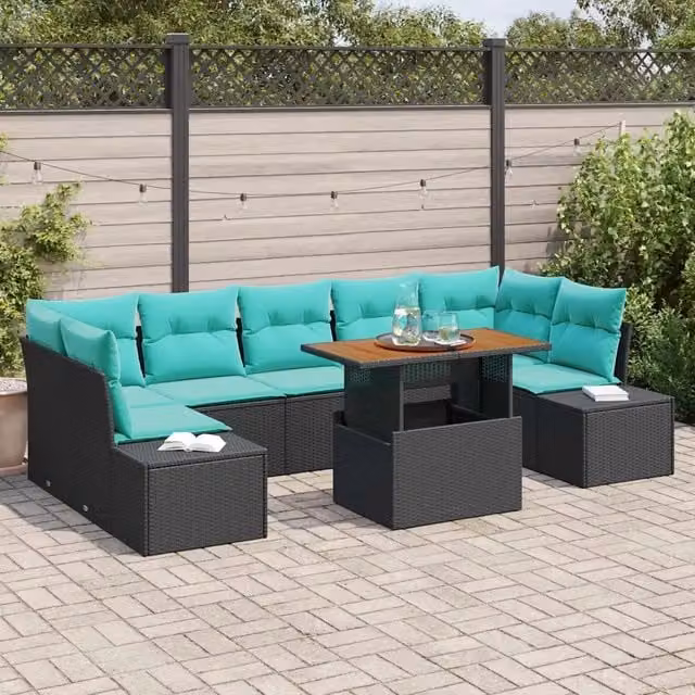 Set Divano da Giardino 8 pz Nero Poly Rattan 3358671