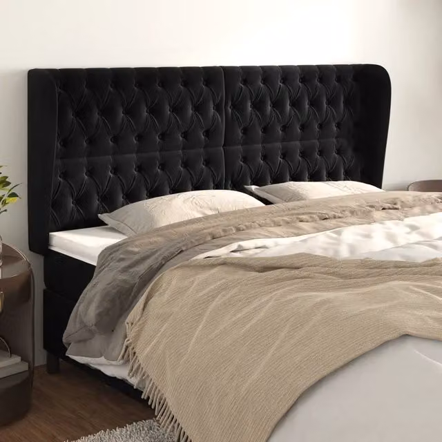 Testiera ad orecchio vidaXL in velluto nero L: 183 cm, P: 23 cm, H: 118/128 cm – 1