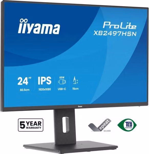 Monitor PC Iiyama Prolite XB2497HSN-B1 da 23.8 pollici Full HD IPS Nero con USB-C, HDMI, DisplayPort ed Ethernet/LAN