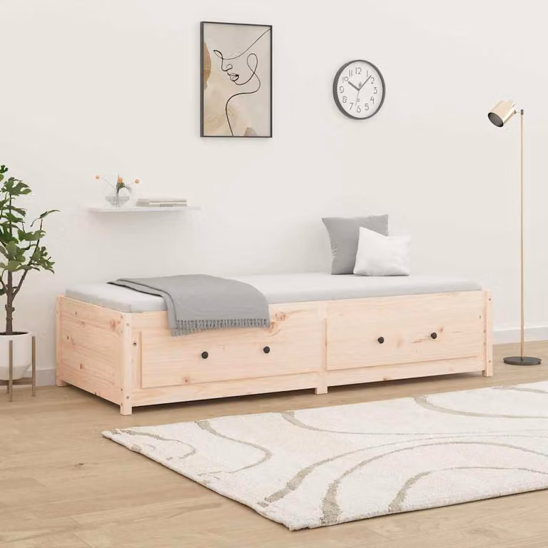 Dormeuse vidaXL in legno massello di pino marrone con cassetti, L/P/H: 200 x 90 x 85,5 cm