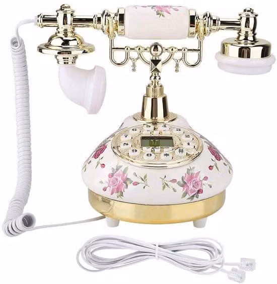 Telefono da scrivania retrò con design vintage, display LCD e funzione vivavoce
