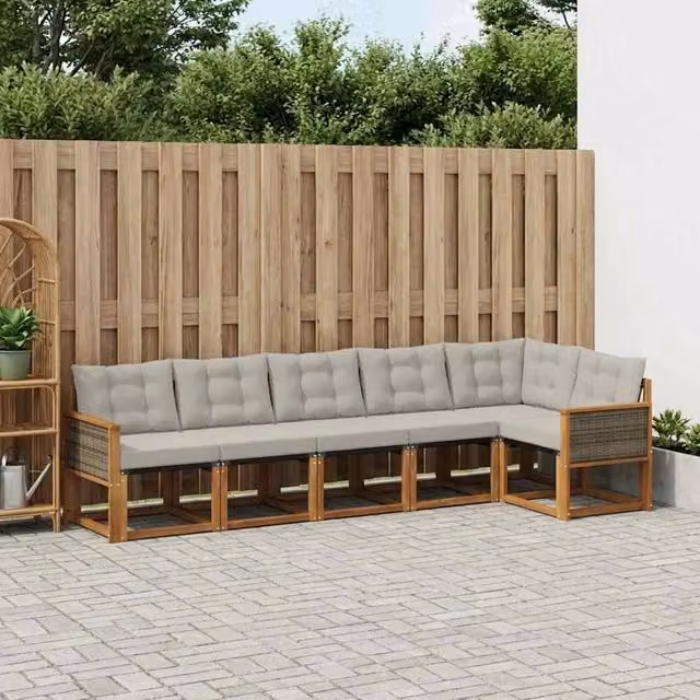Set di divani da esterno 6 pz Naturale e Grigio Chiaro 3381979
