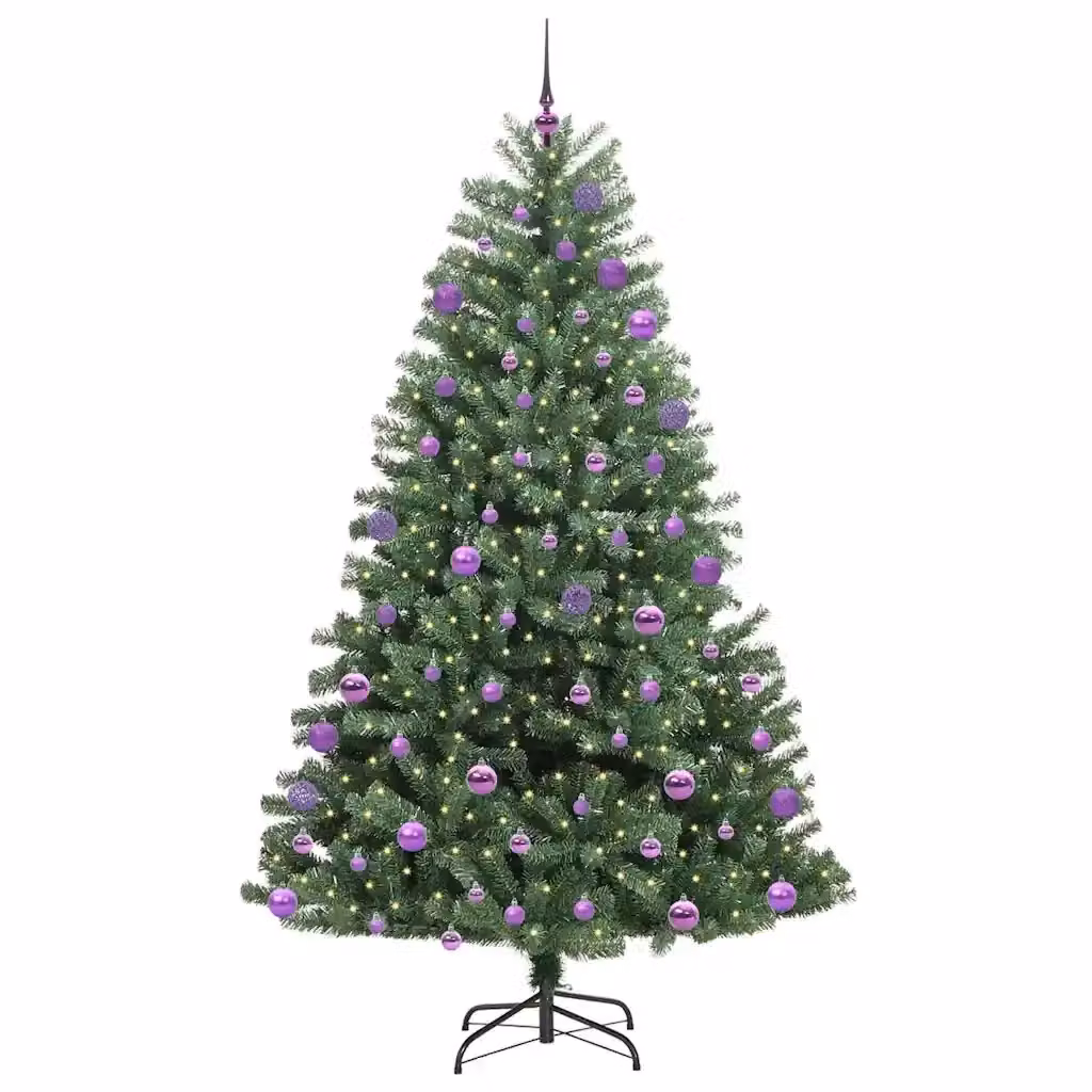 Albero di Natale artificiale moderno vidaXL verde con luci LED bianco caldo in PVC e metallo, Altezza: 180 cm – 2