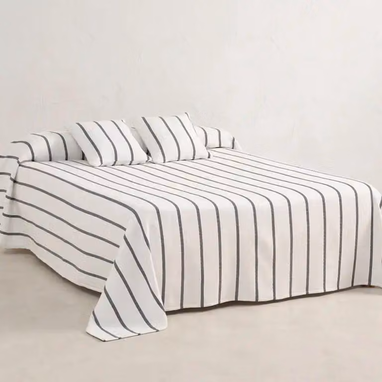 Copriletto leggero a righe Gamusi Retta – 270 x 270 cm – Blu – Copriletto in cotone/poliestere per la mezza stagione