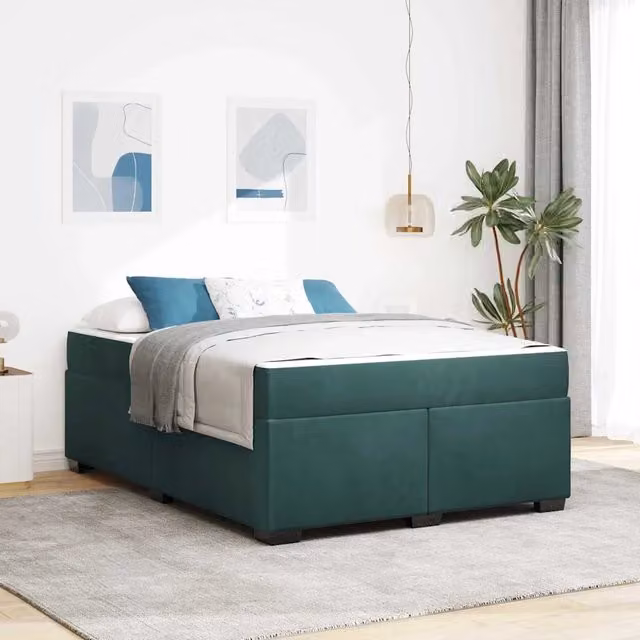 Struttura del letto moderna vidaXL in tessuto verde con base in legno e molle, L: 160 cm, P: 200 cm, H: 66 cm