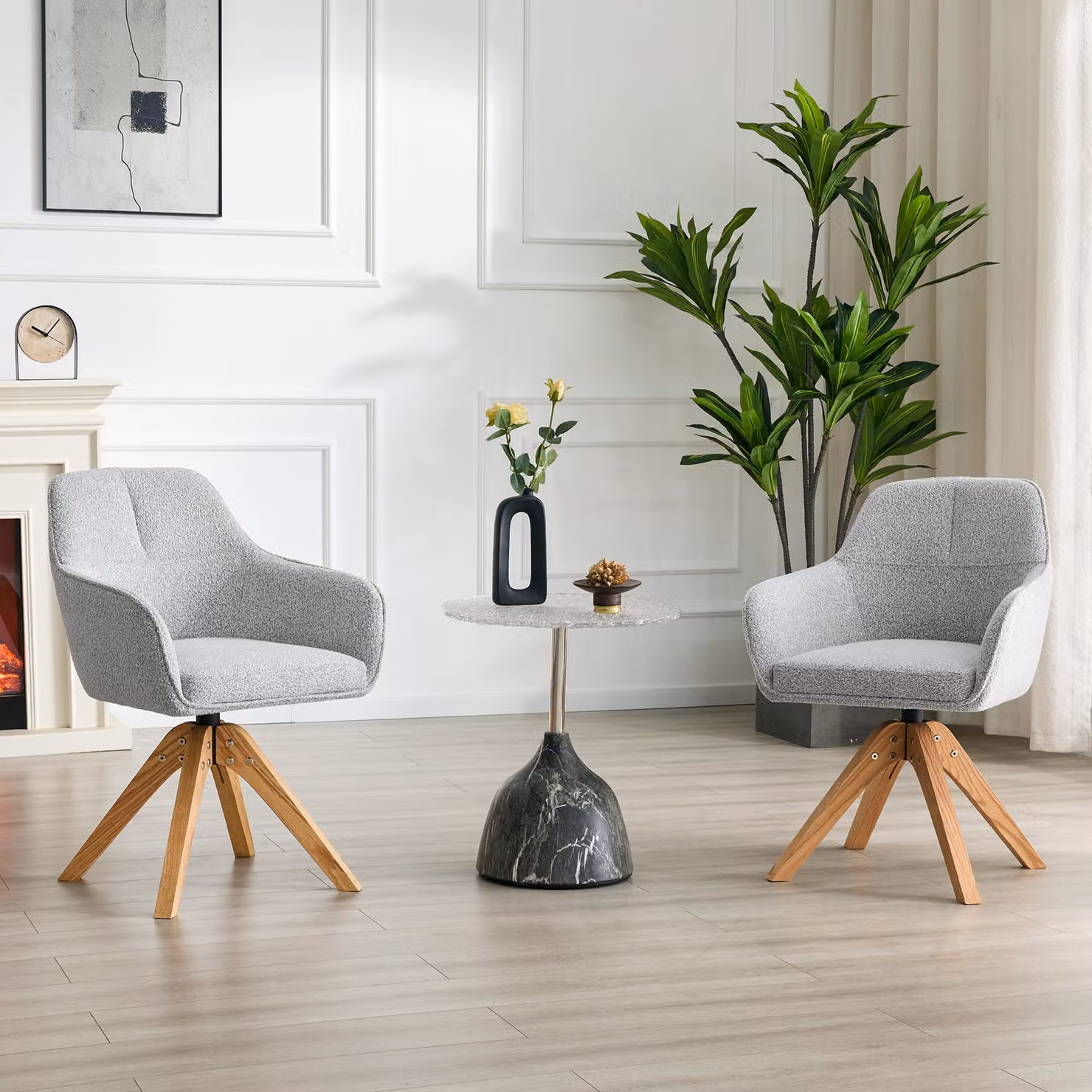 Set di due sedie da pranzo, girevoli a 360°, gambe in legno massello, imbottitura in tessuto, design ergonomico (grigio)