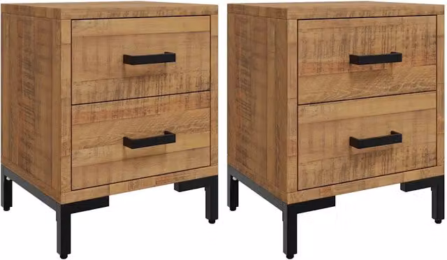 Set di 2 Comodini | Armadio da Notte | Mobiletto da notte 36x30x45 cm in Legno Massello di Pino