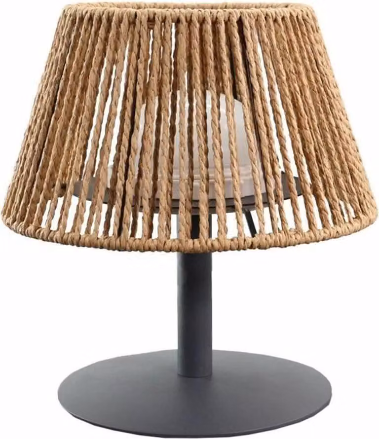 Cordless table lamp - LUMISKY - STANDY MINI RAFFY - H22 cm - Natural raffia - Warm white and white LED