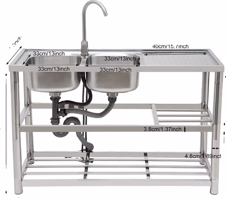 Doppio lavabo, design indipendente, acciaio inossidabile resistente, argento