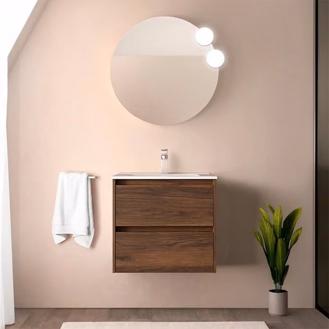 Mobile bagno sospeso Gaya noce maya con lavabo ad incasso L: 70 cm, P: 45 cm, H: 54 cm – 1