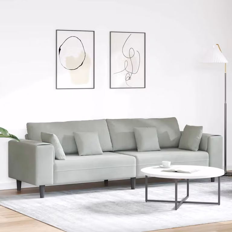 Divano moderno vidaXL in velluto grigio con cuscini, L: 250 cm, P: 77 cm, H: 76 cm