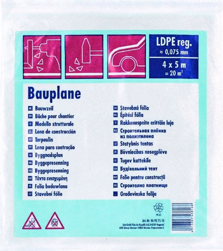 WESTEX 96927510 WESTEX Bauplane, LDPE, 75 my, nero, 4 x 5 m