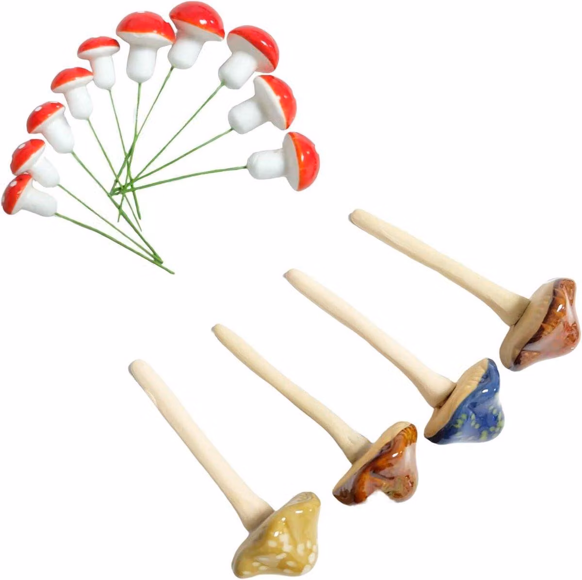 Set di 14 funghi da giardino colorati, decorazioni in Vetroceramica per l'esterno