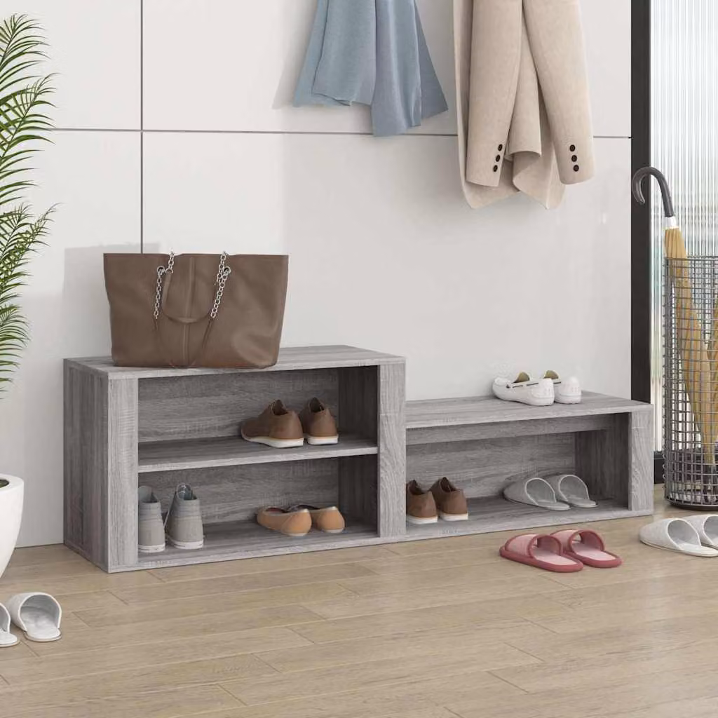 Scarpiera moderna vidaXL in legno multistrato grigio, L 150 x P 35 x H 45 cm