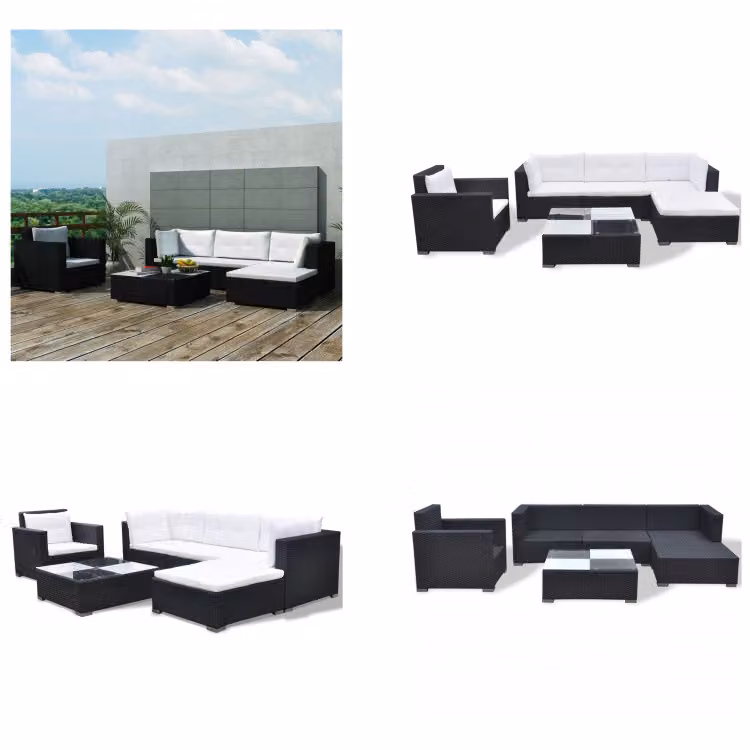 vidaXL 6 pezzi set salotto da giardino con cuscini in poly rattan nero - Set di divani da giardino - Set di divani da giardino - Set di divani da giardino - Set di mobili da giardino
