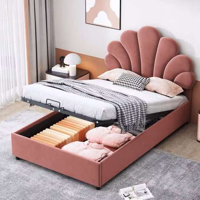 Letto imbottito 90x200 - Xylo - rosa, telaio sollevabile