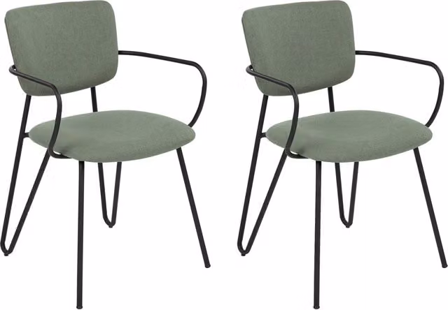 Set di 2 sedie da pranzo BELIANI moderne con schienale curvo, rivestimento in tessuto verde scuro e gambe in metallo nero