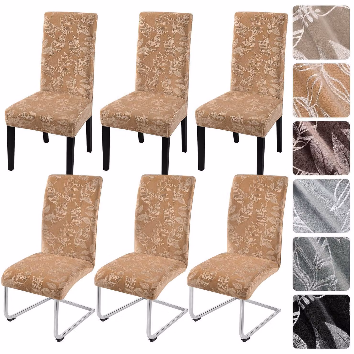 Copri-sedie in velluto color kaki, set da 6, per poltrone a dondolo e poltrone girevoli