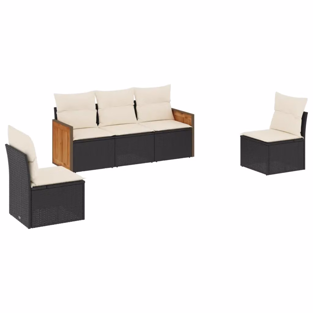 Set di Divani da Giardino vidaXL 5 Pezzi con Cuscini in Polyrattan e Acciaio Nero – 2