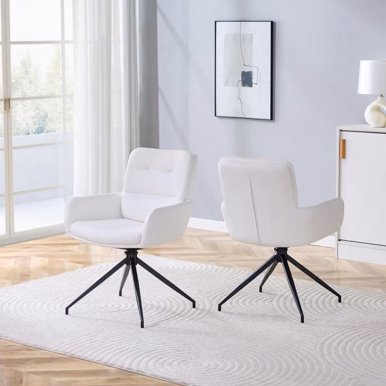 Set di due sedie girevoli, rivestite in PU, con gambe in metallo, girevoli a 360°, stile leggermente lussuoso (bianco e nero)