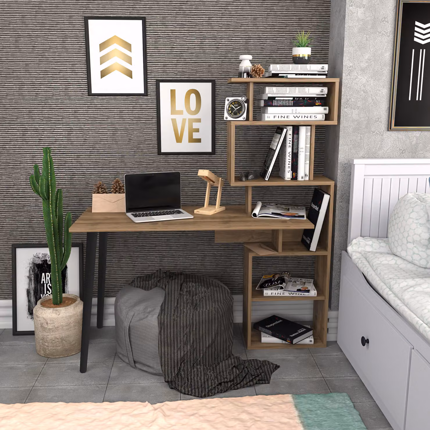 Skye Decor, Vina - Noce, scrivania, noce, 100% PANNELLI DI PARTICELLE RIVESTITI IN MELAMMINA, 133 x 55 x 146,4 cm