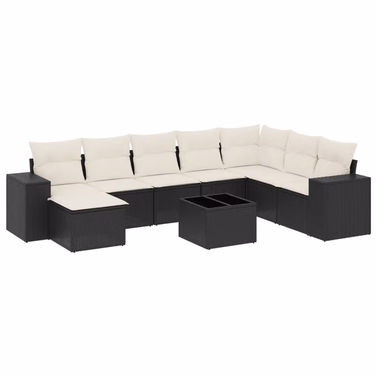 Set Divani da Giardino 9 pz con Cuscini Nero in Polyrattan