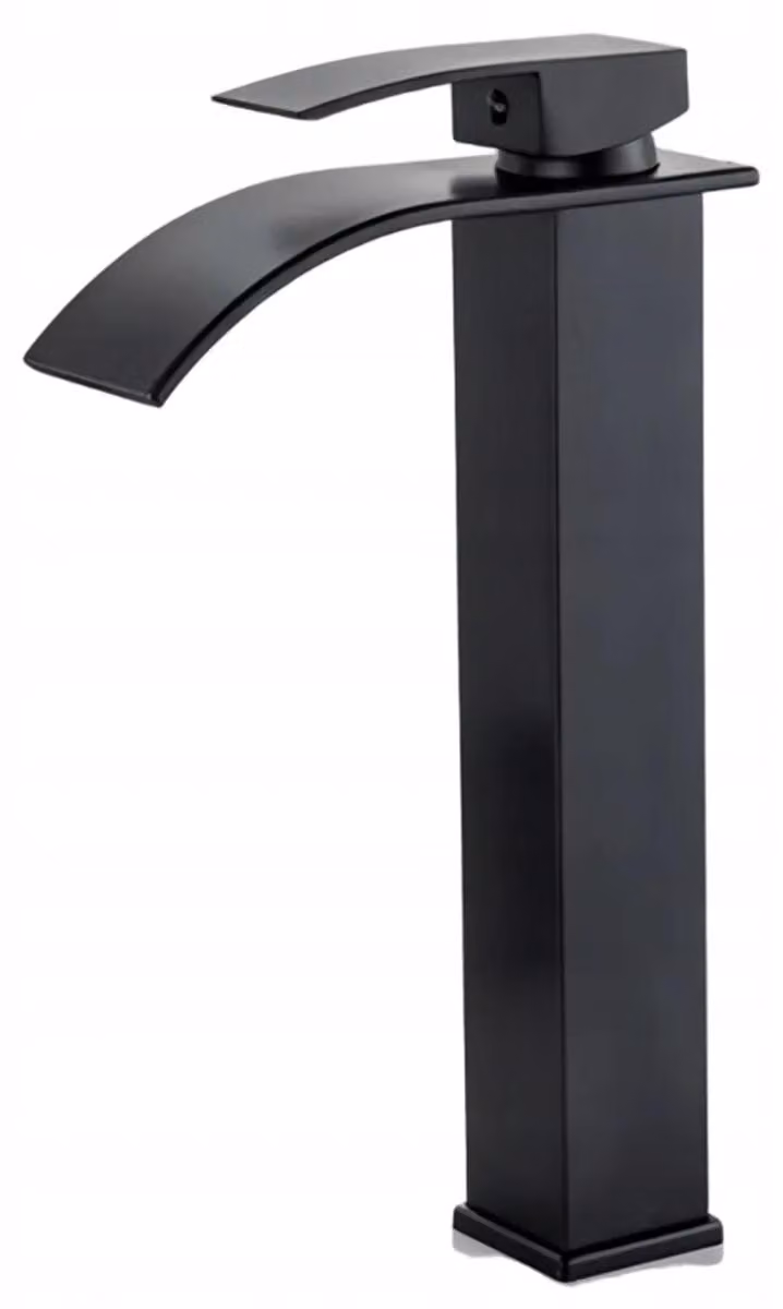 Rubinetto per lavabo nero - Miscelatore a cascata alto - Monocomando - Montaggio a incasso - Corpo in metallo - Cartuccia in ottone