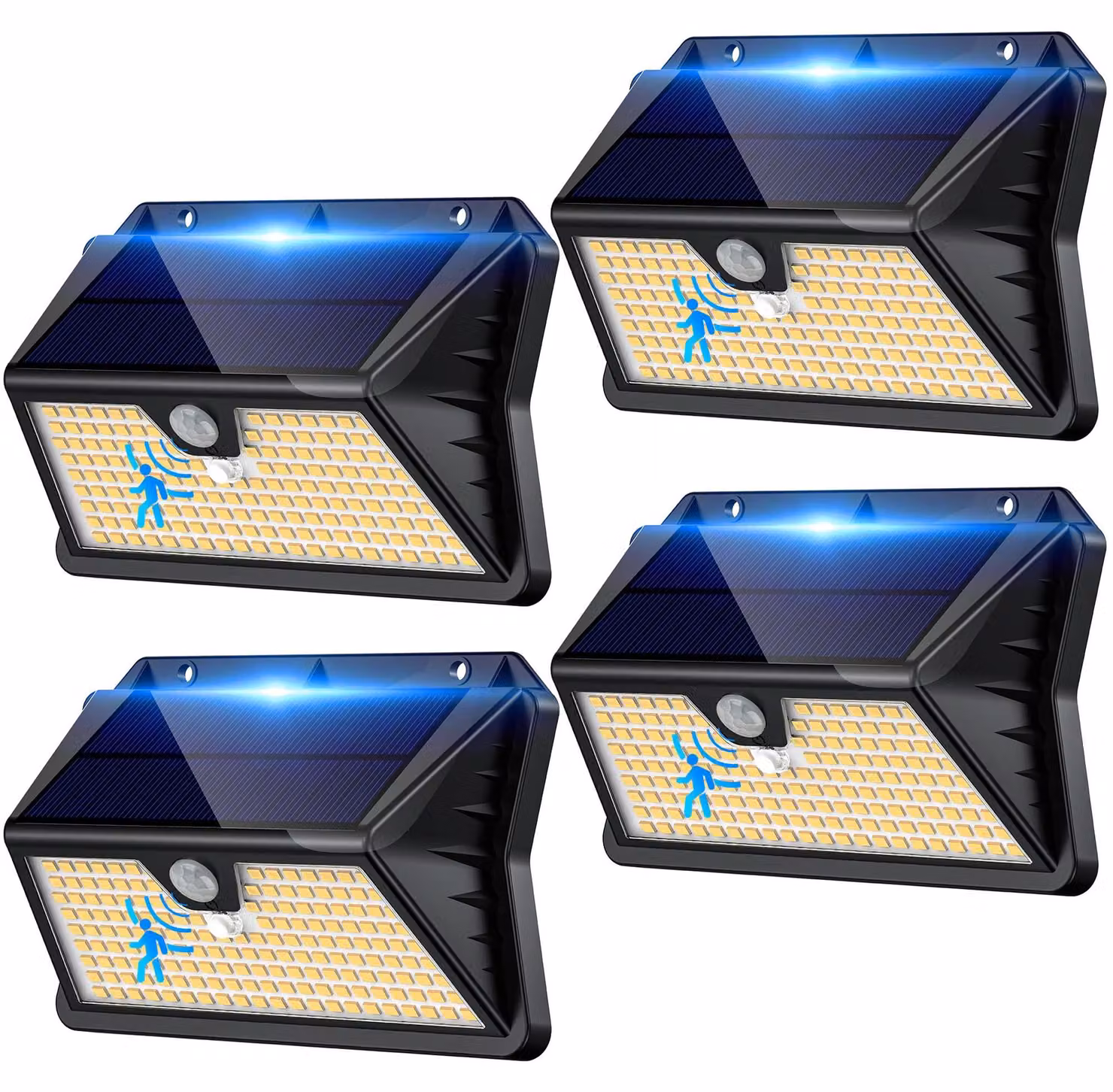 Lampade solari per esterni, set da 4, con sensore di movimento, grado di protezione IP65, luce bianco caldo