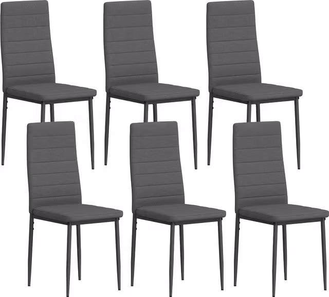 Set di 6 sedie imbottite moderne HOMCOM in tessuto grigio e acciaio per soggiorno, cucina o sala da pranzo – 1