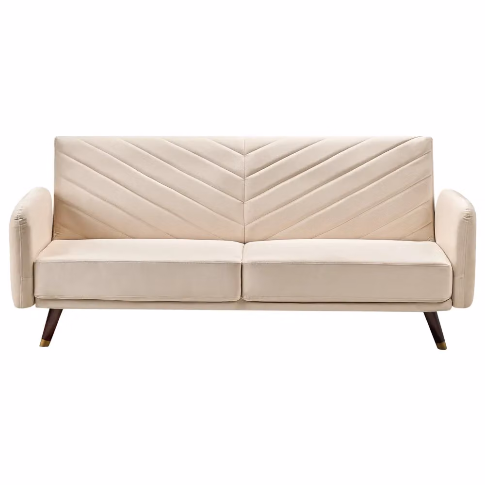 Divano Letto Click Clack Beliani in Velluto Beige con Struttura in Legno e Poggiatesta Regolabile per Soggiorno – 2