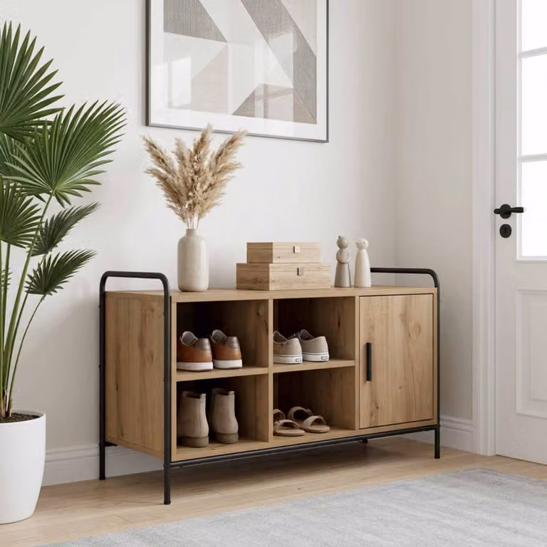 Mobile porta scarpe vidaXL in legno e metallo con ante, L/P/H: 100 x 39,5 x 55,5 cm