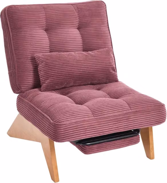 Poltrona Relax Chicfurn in Velluto a Coste Rosso Vino con Schienale Regolabile, Poggiapiedi e Cuscino Lombare – 1