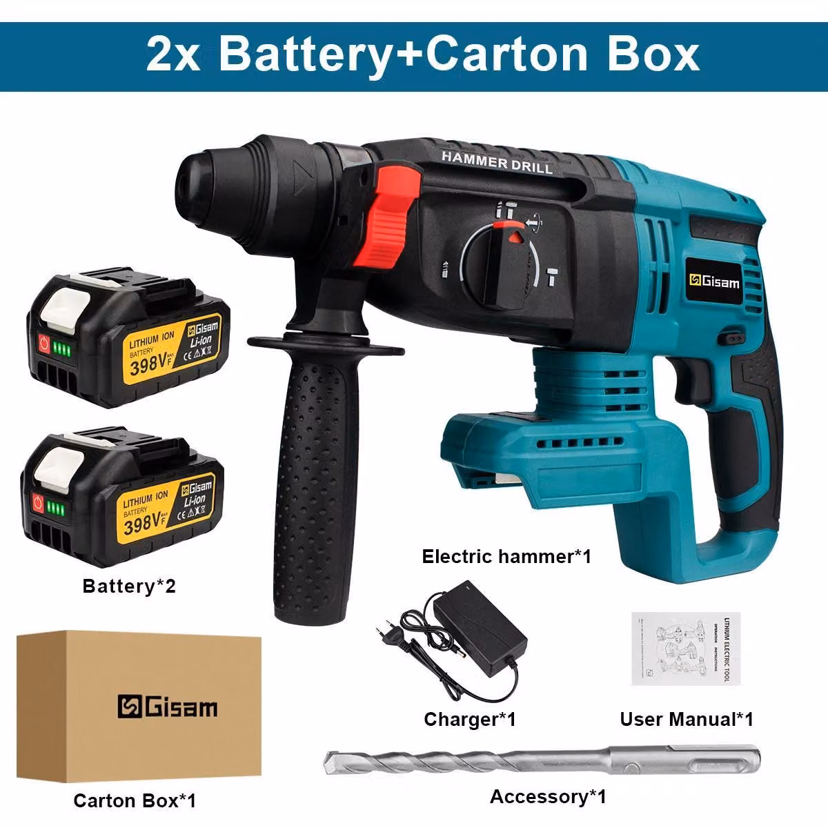 Trapano avvitatore a batteria - 26 mm, motore brushless - 1680 W di potenza - Sistema a batteria 18V - Include 2 batterie - Confezione in cartone