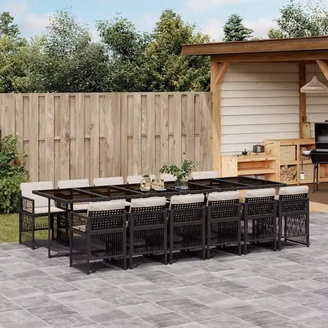 Set da pranzo da giardino vidaXL in polyrattan nero e bianco con 13 pezzi e cuscini – 1