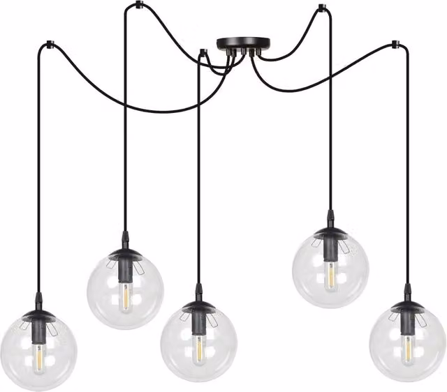 Lampadario a sospensione moderno Emibig GIGI in metallo nero e vetro trasparente, dimmabile e con altezza regolabile, 5 x E14, IP20 – 1