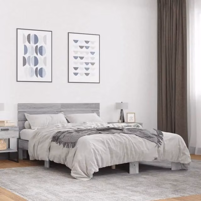Letto Giroletto Sonoma Grigio vidaXL in Legno e Metallo L: 120 cm, P: 200 cm