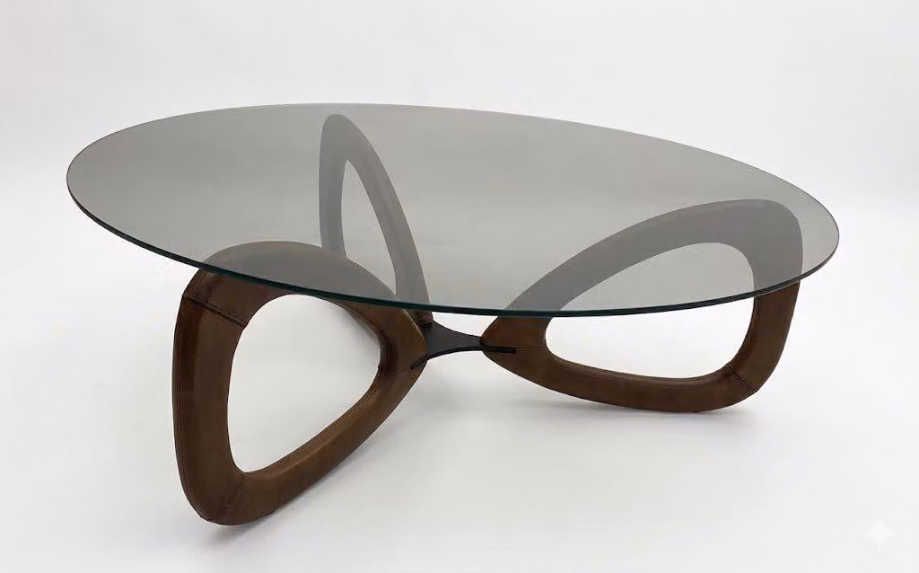 Tavolino da caffè marrone, ideale per il soggiorno, in vetro, dal design moderno, elegante e minimalista