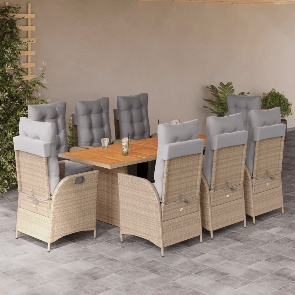 Maison Exclusive - Set da pranzo da giardino 9 pezzi con cuscini, miscela di rattan sintetico beige