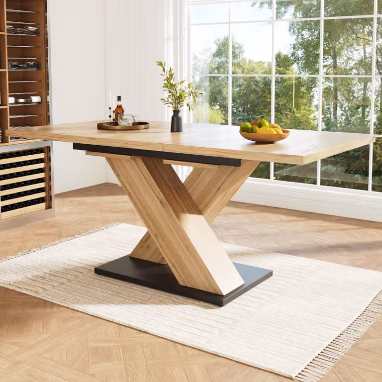 Tavolo da pranzo Sweiko telescopico (119-158,5×80 cm), tavolo, tavolo da cucina, tavolo allungabile, allungabile fino a 119-158,5 cm con l'ausilio di inserti interni, per cucina e soggiorno, tavolo da pranzo color legno con