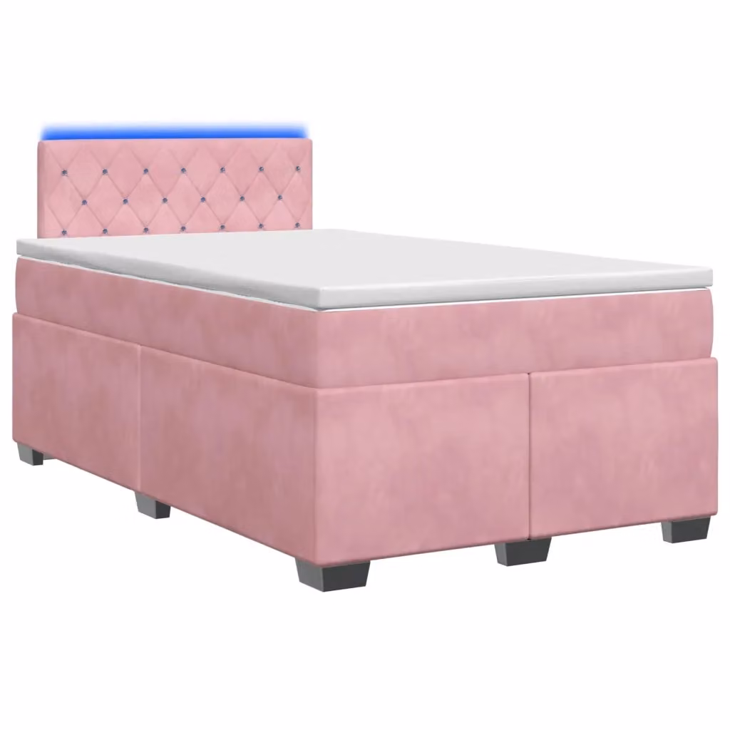 Letto con Box Spring, Materasso e LED vidaXL in Velluto Rosa, L/P/H: 120 x 200 cm – 2