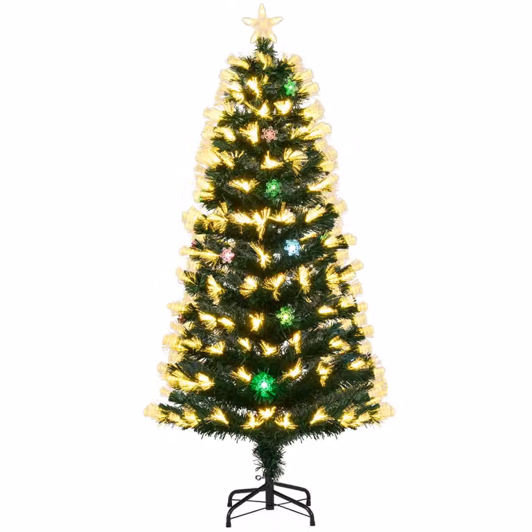 COSTWAY Albero di Natale artificiale da 150 cm con illuminazione, 8 modalità di luce, 170 punte di rami, 20 fiocchi di neve e punta di stella, albero di Natale Albero di Natale