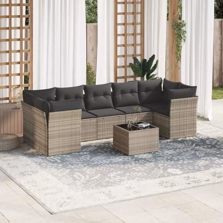 Maison Exclusive - Set Divano da Giardino 8pz con Cuscini Grigio Chiaro Polyrattan
