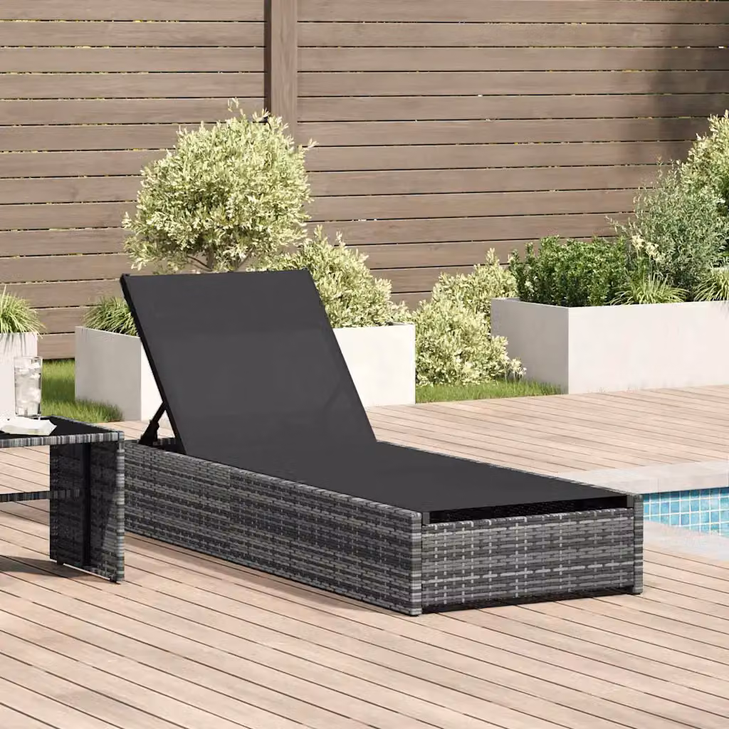 vidaXL Lettino da sole in polyrattan Grigio con poggiatesta regolabile L: 200.5 cm, P: 70 cm, H: 75 cm