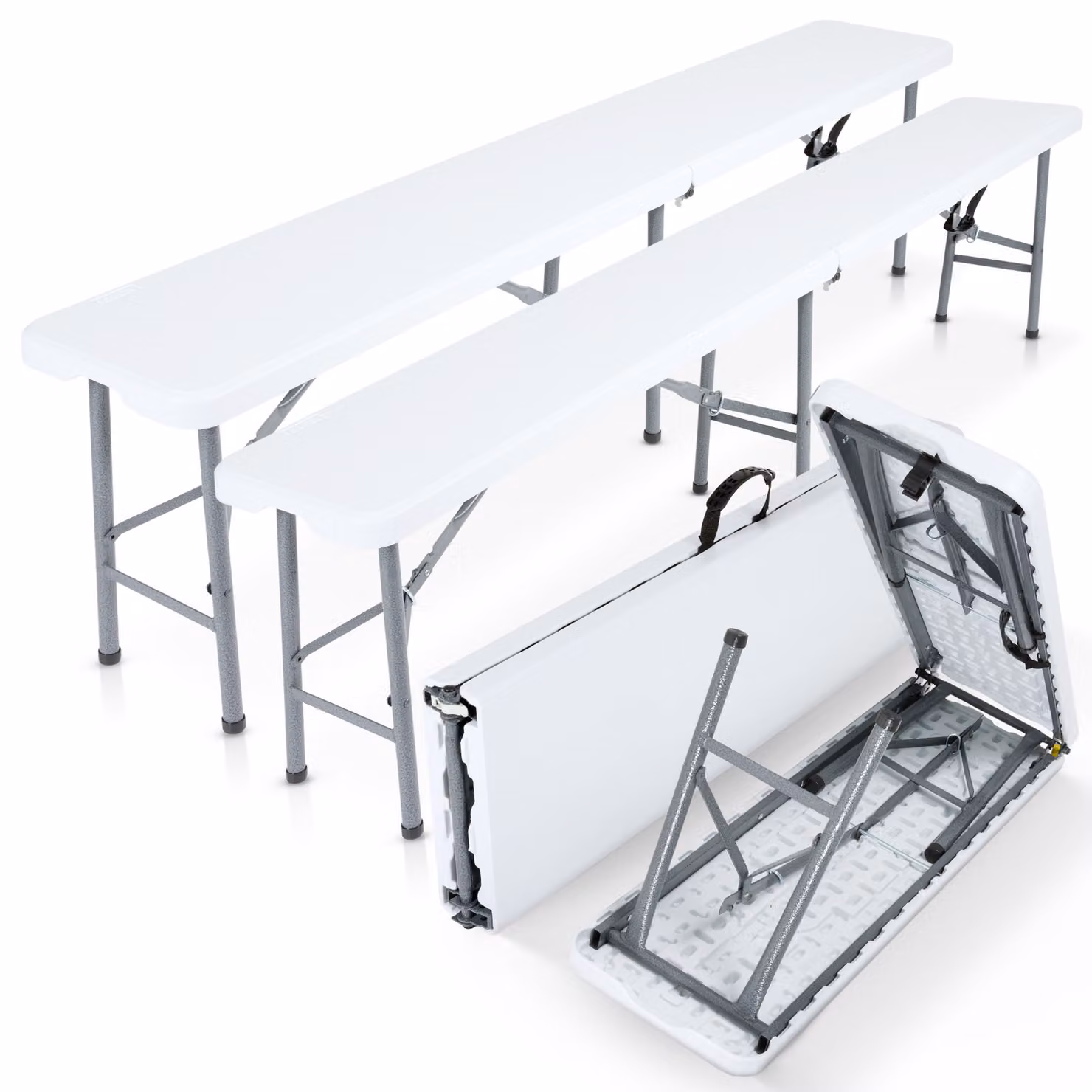 AREBOS 2x panca da birra pieghevole 183x28x43 cm pieghevole, campeggio e giardino, bianco