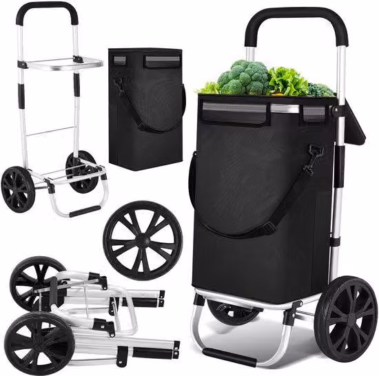 Carrello pieghevole con ruote, ideale per la spesa, leggero (2,8 kg)
